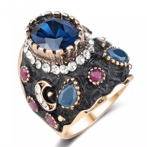 Boho Statement Sapphire Ring Size 7 - Picture 1 of 6